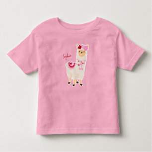 Pretty Pink Valentine's Day Llama Little Girl Name Toddler T-Shirt