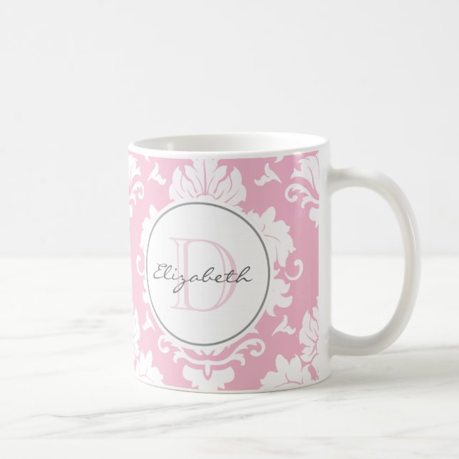 Pretty Pink Vintage Damask Monogrammed Mug (Right)