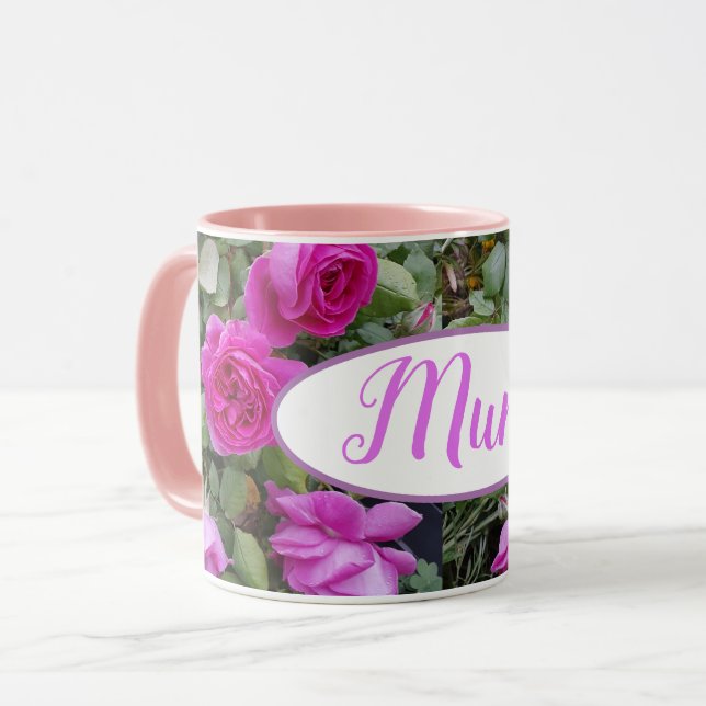 Pretty Pink Vintage Rose Flower Birthday Mum Mug (Front Left)