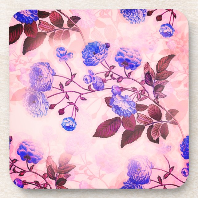 Pretty Pink w/ Purple Floral Print Coaster (Front)