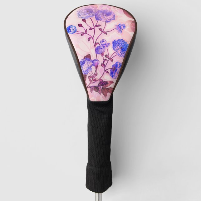 Pretty Pink w/ Purple Floral Print Golf Head Cover (Front)