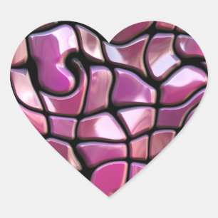 Pretty Pink Warped Mosaic Tiles Heart Sticker