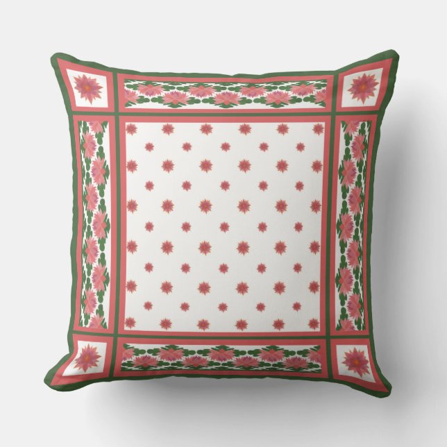 Pretty Pink Water Lilies on White Patterns Cushion (Front)