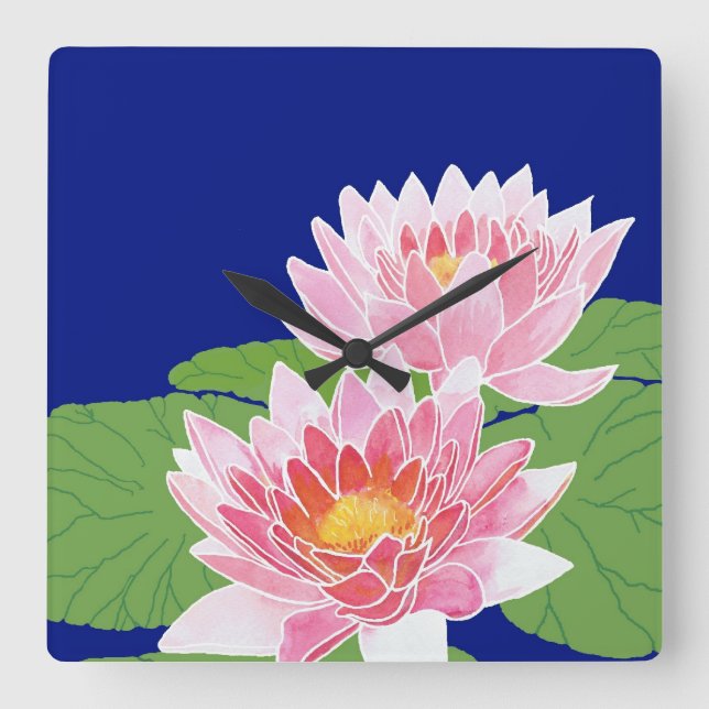 Pretty Pink Water Lilies: Square Wall Clock (Front)