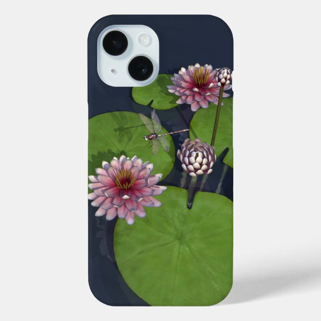 Pretty Pink Water Lily and Dragonfly Case-Mate iPhone Case (Back)
