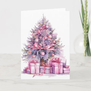 Pretty Pink Watercolor Christmas Tree Card
