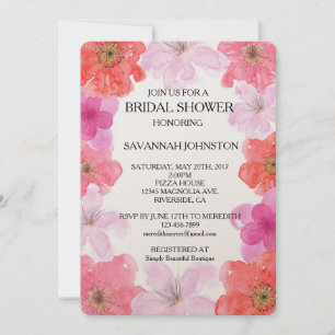 Pretty Pink Watercolor Floral bridal shower Invitation