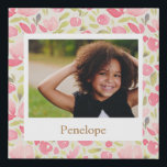 Pretty Pink Watercolor Floral Pattern Frame Faux Canvas Print<br><div class="desc">A pretty floral pattern of cute flowers painted with watercolors in shades of pink and green,  personalised with your name and photo. Please contact me with any questions or requests.</div>