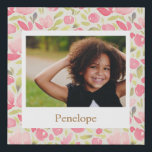Pretty Pink Watercolor Floral Pattern Frame Faux Canvas Print<br><div class="desc">A pretty floral pattern of cute flowers painted with watercolors in shades of pink and green,  personalised with your name and photo. Please contact me with any questions or requests.</div>