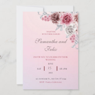 Pretty Pink Watercolor Floral Wedding Invitation