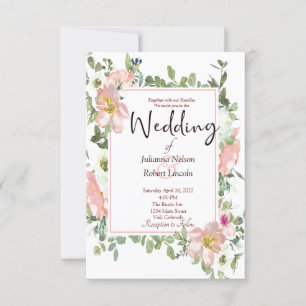 Pretty pink watercolor floral wedding invitation