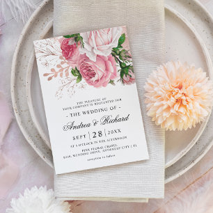 Pretty Pink Watercolor Floral Wedding Invitation