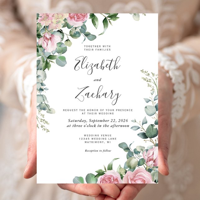 Pretty Pink Watercolor Floral Wedding Invitation (Creator Uploaded)