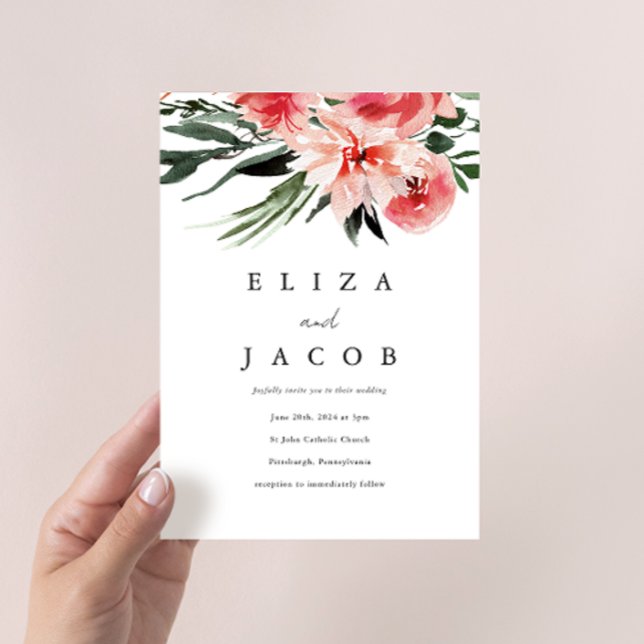 Pretty Pink Watercolor Floral Wedding Invitation (Creator Uploaded)