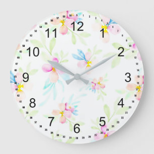 Pretty Pink Watercolor Flowers Large Clock