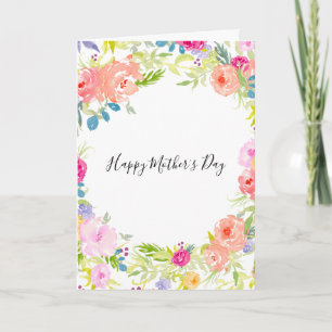 Pretty Pink Watercolor Flowers Mother's Day Card