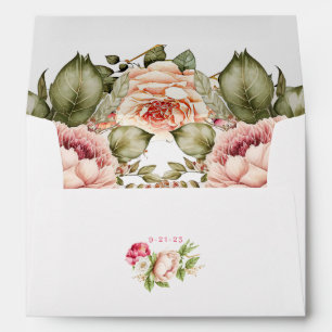 Pretty Pink Watercolor Peonies Wedding RSVP Envelope