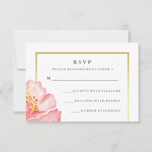 Pretty Pink Watercolor Peony on White RSVP (Front)