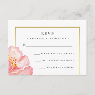 Pretty Pink Watercolor Peony on White RSVP Card