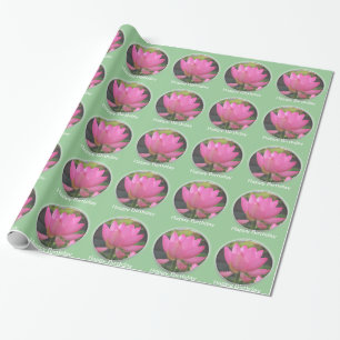 pretty pink waterlily green gift wrap paper