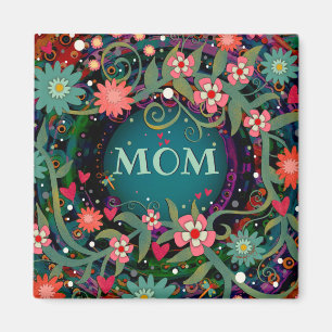 Pretty Pink Whimsical Floral Dragonfly Mum  Magnet