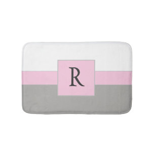 Pretty  Pink White and Grey Monogram Bath Mat