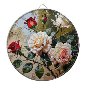 Pretty pink white and red roses oil painting dartboard