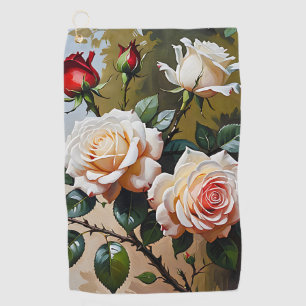 Pretty pink white and red roses oil painting golf towel