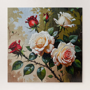 Pretty pink white and red roses oil painting jigsaw puzzle