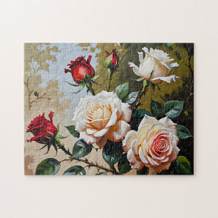Pretty pink white and red roses oil painting jigsaw puzzle