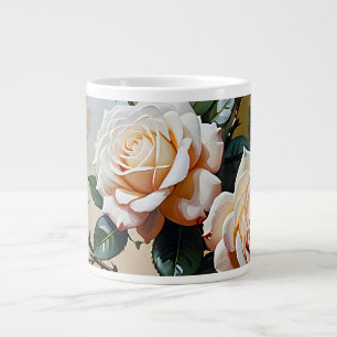 Pretty pink white and red roses oil painting large coffee mug
