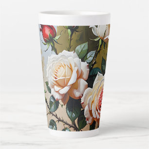 Pretty pink white and red roses oil painting latte mug