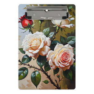 Pretty pink white and red roses oil painting mini clipboard