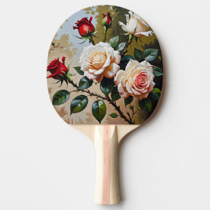 Pretty pink white and red roses oil painting ping pong paddle