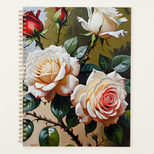 Pretty pink white and red roses oil painting planner