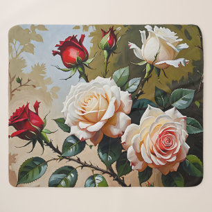 Pretty pink white and red roses oil painting sherpa blanket