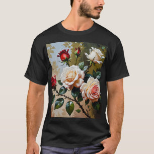 Pretty pink white and red roses oil painting T-Shirt