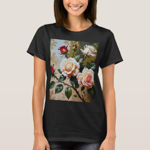 Pretty pink white and red roses oil painting T-Shirt