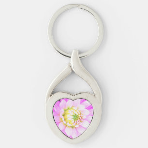 Pretty Pink, White and Yellow Cactus Dahlia Macro Key Ring