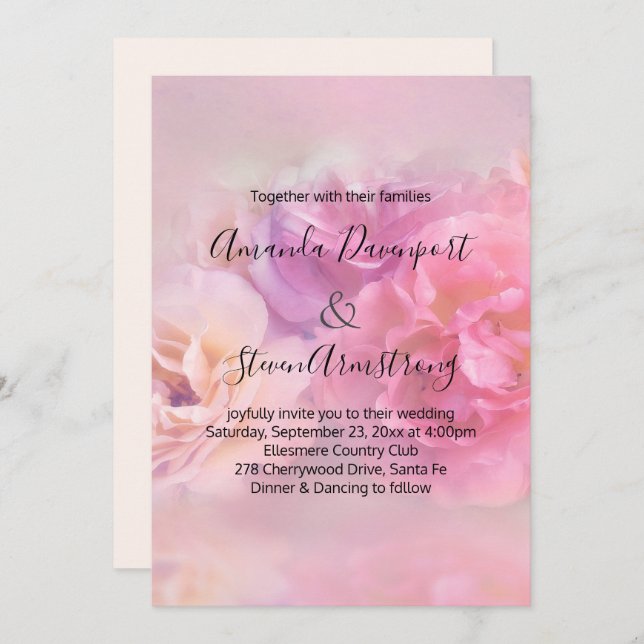 Pretty Pink & White Carnations Photo Wedding Invitation (Front/Back)