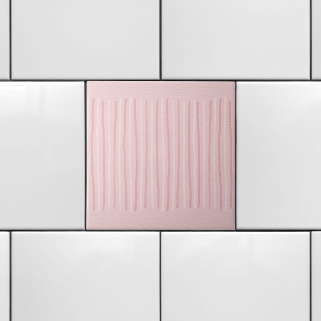 Pretty Pink White Dainty Vertical Stripes  Ceramic Tile (Creator Uploaded)
