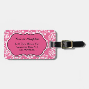 Pretty Pink & White Damask Luggage Tag