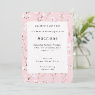 Pretty Pink White Floral Birthday Invitation