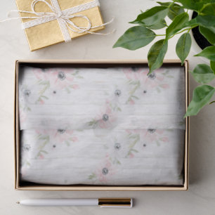 Pretty Pink White Flowers Bridal Shower Tissue Paper