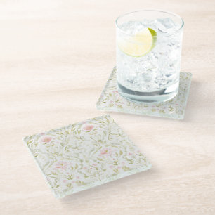 Pretty Pink White Flowers Glass Coaster