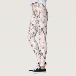 Pretty Pink White Flowers   Leggings