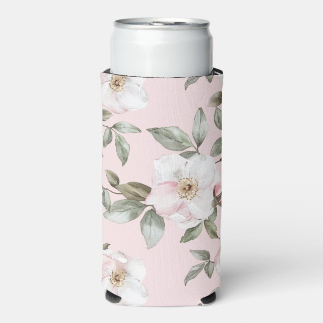 Pretty Pink White Flowers   Seltzer Can Cooler (Seltzer Front)
