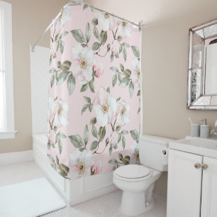 Pretty Pink White Flowers Shower Curtain