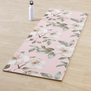 Pretty Pink White Flowers Yoga Mat