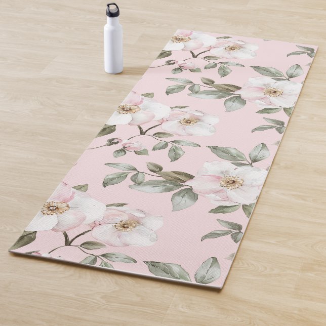 Pretty Pink White Flowers   Yoga Mat (In Situ)